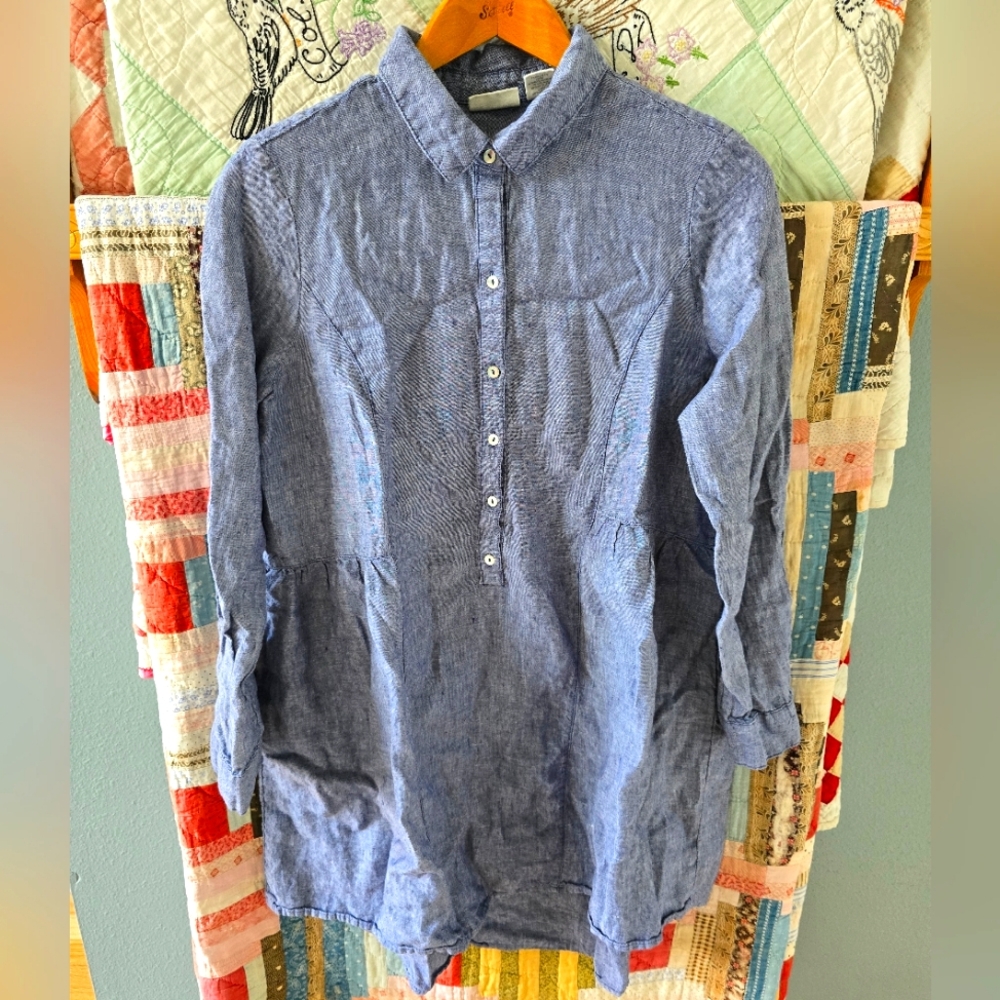 Beacan Cove Blue Linen Longsleeve Mini Dress Women's M